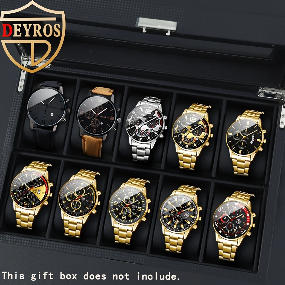 10Pcs/set men's watch set, casual alloy imitation leather quartz wristwatch, available in multiple colors, ideal gift