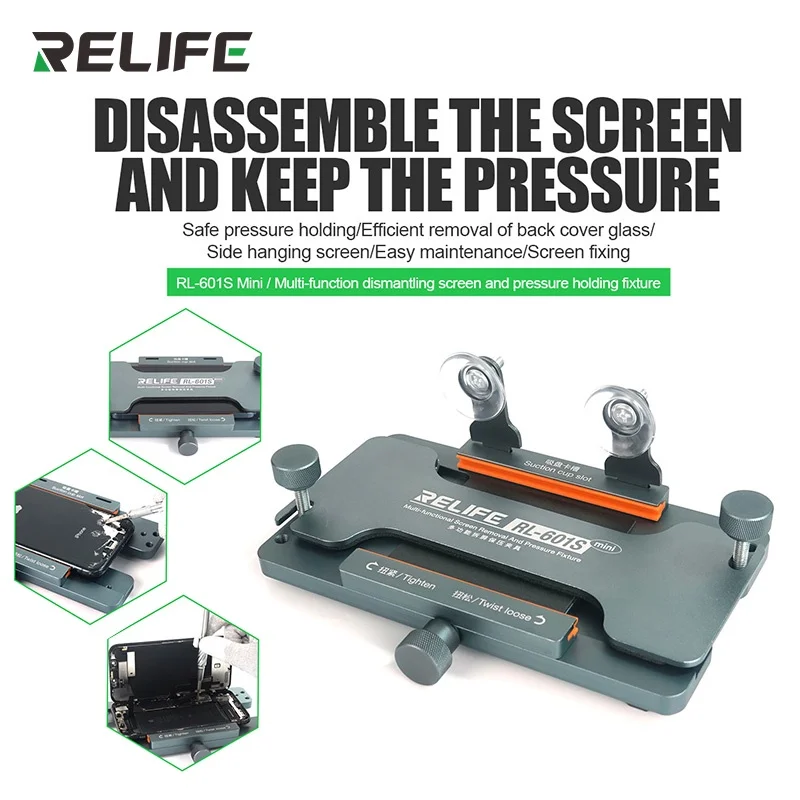 RELIFE RL-601S MINI 3 In 1 Multi-function Dismantling Screen and Pressure Holding Fixture Removal Mobile Phone Back Repair Tool