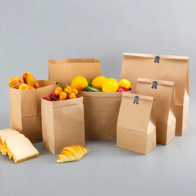 20/25/50 قطعة كيس ورق الكرافت البني الغذاء الخضروات حقيبة تسوق حزمة الحلوى كرافت حقيبة الغداء البقالة كوكي الخبز دلو أكياس