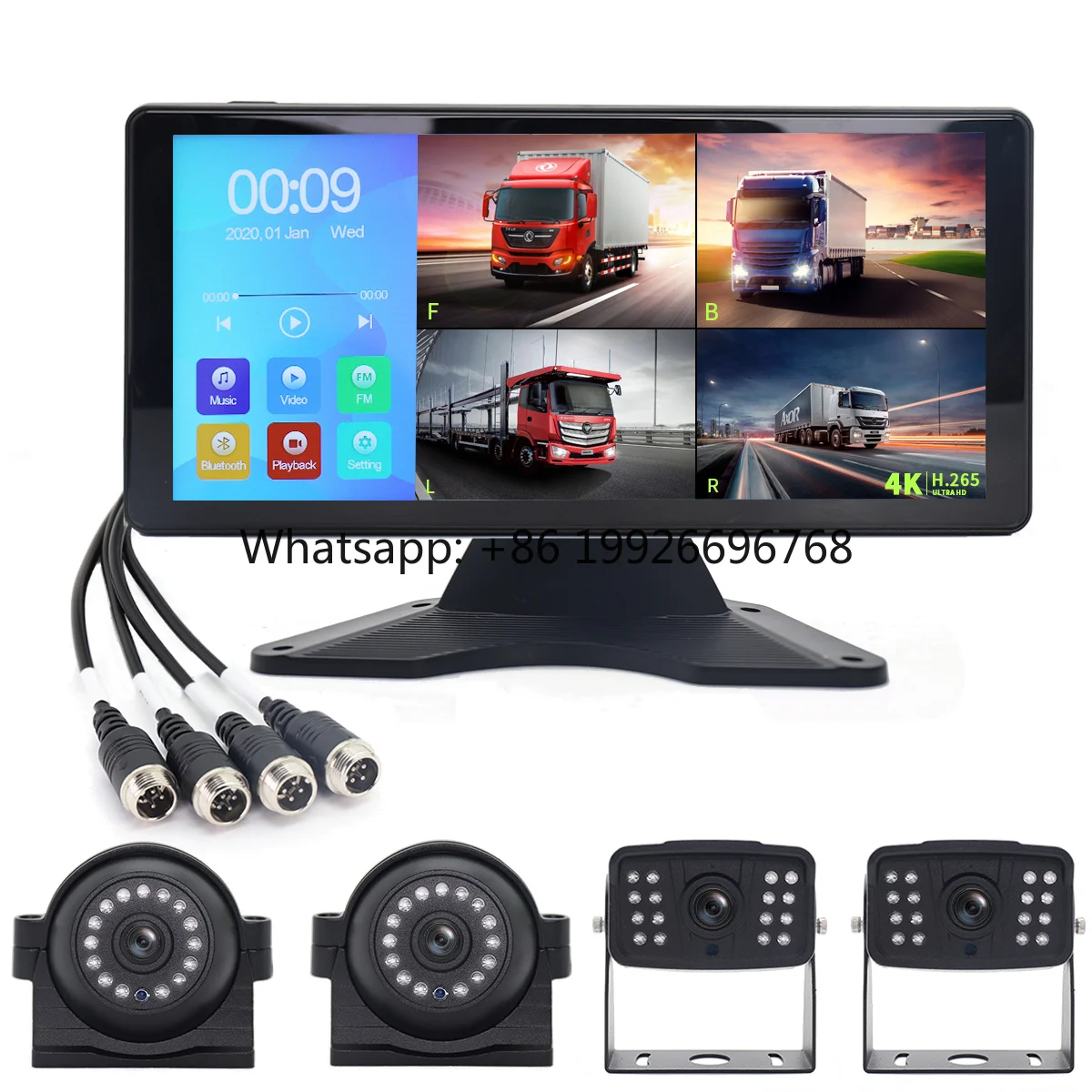 OEM 10inch Quad Split Vehicle Safety Car Rear View Camera Kit HD Waterproof Night Vision Monitor for Truck Bus