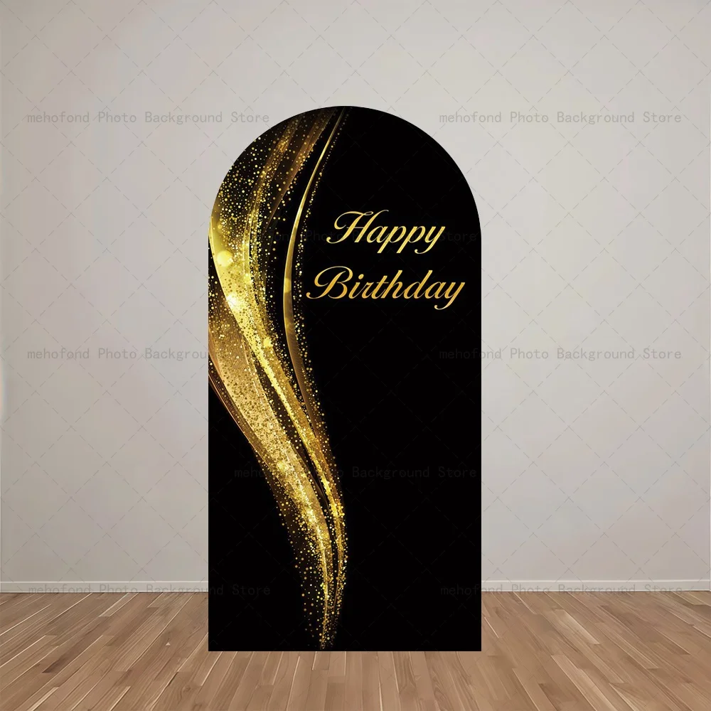 Mehofond 아치 배경 고급스러운 분위기의 블랙 골드 컬러 어린이 아기 생일 파티 장식 스튜디오 사진 배경