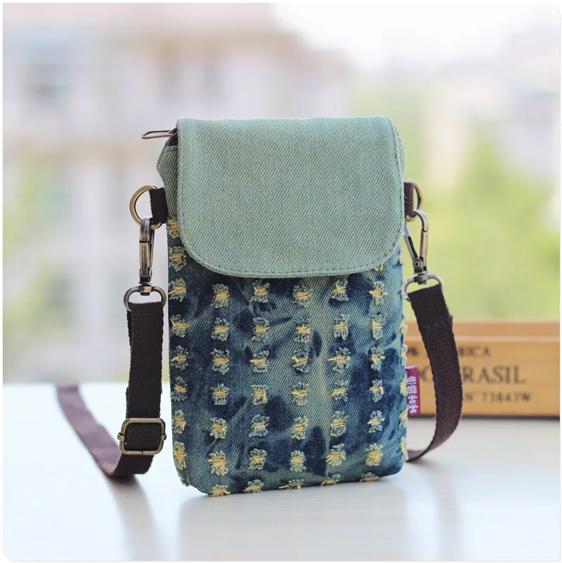 Fashionabletrendy Bag con fori 3 strati di Denim diagonale Cross borsa per cellulare borsa a tracolla Tote Bag