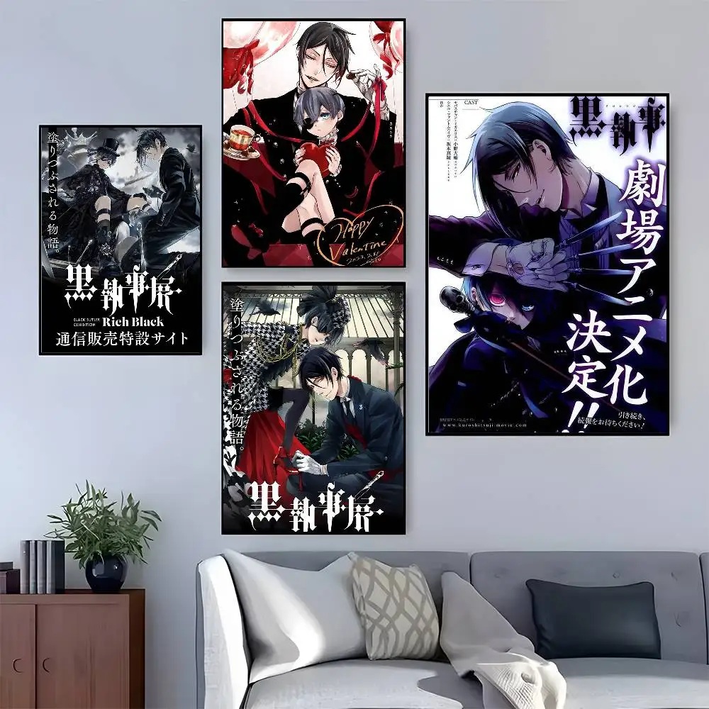 Black B-Butler Poster HD Home Decor Sticky Wall Waterproof Home Living Room Bar Aesthetic Decor