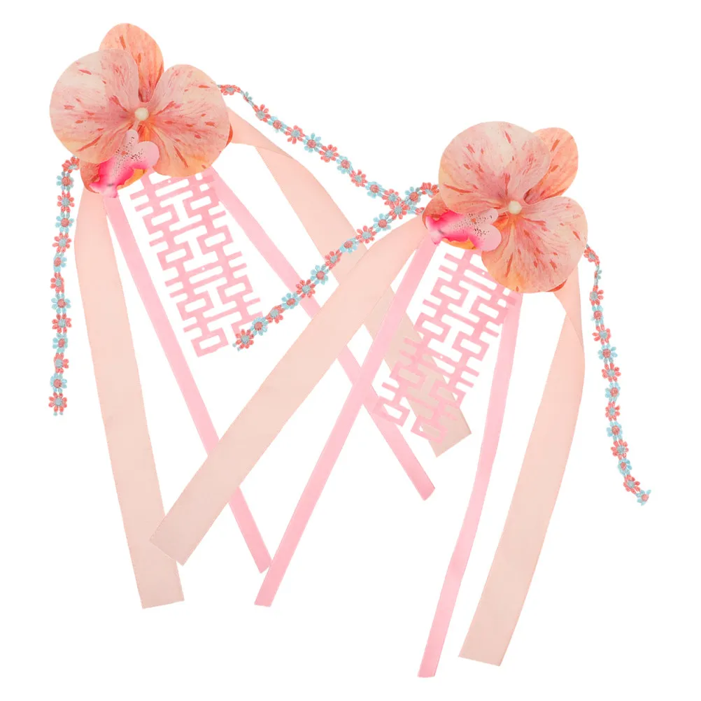 2Pcs Realistic Butterfly Orchid Artificial Flowers Wedding Car Decoration Kit Car Door Handle Rearview Mirror Seat Back Floral