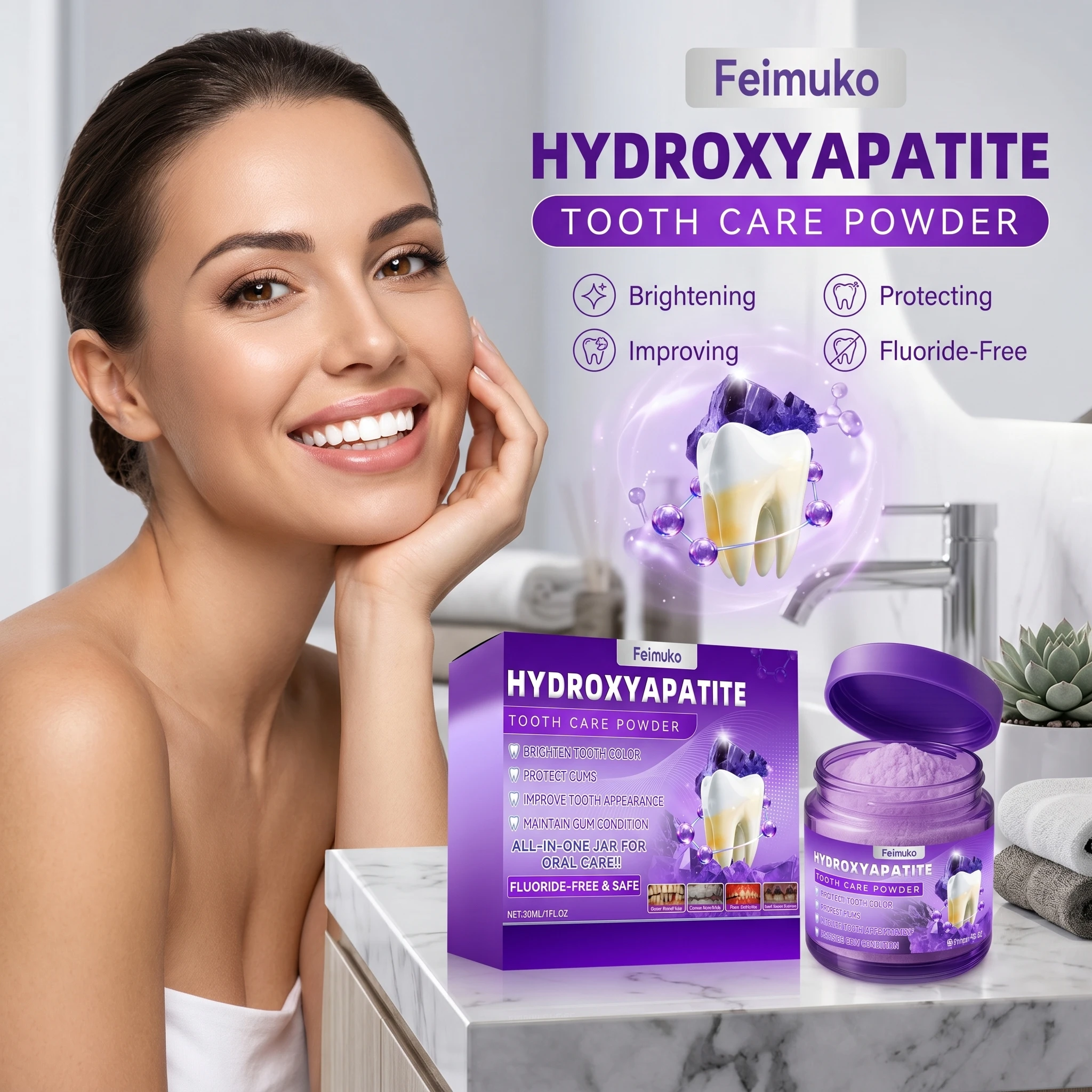 Hydroxyapatite Teeth Whitening Powder Gentle Teeth Whitening & Gum Care Powder Stain Removal Teeth Cleaning Fresh Breath