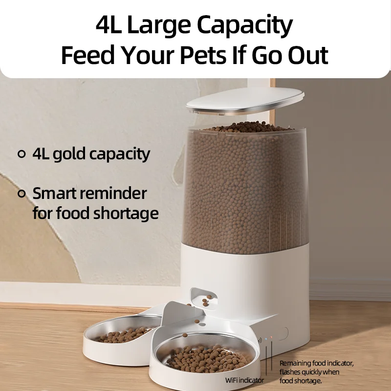 ROJECO 4L Automatic Pet Feeder Smart Cat Food Kibble Dispenser Remote Control WiFi Button Auto Feeder For Cats Dog Accessories