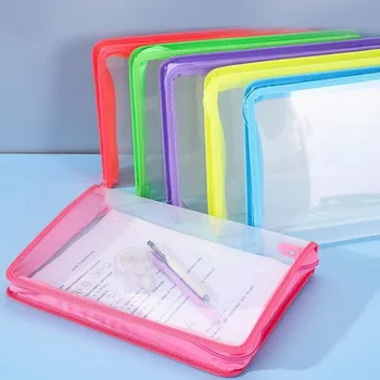 6PC אריג שקוף קצה קובץ תיק חדש A4 תיקיות גדולות קיבולת רוכסן מבחן נייר אחסון תיק לסטודנטים הגשה מוצרים