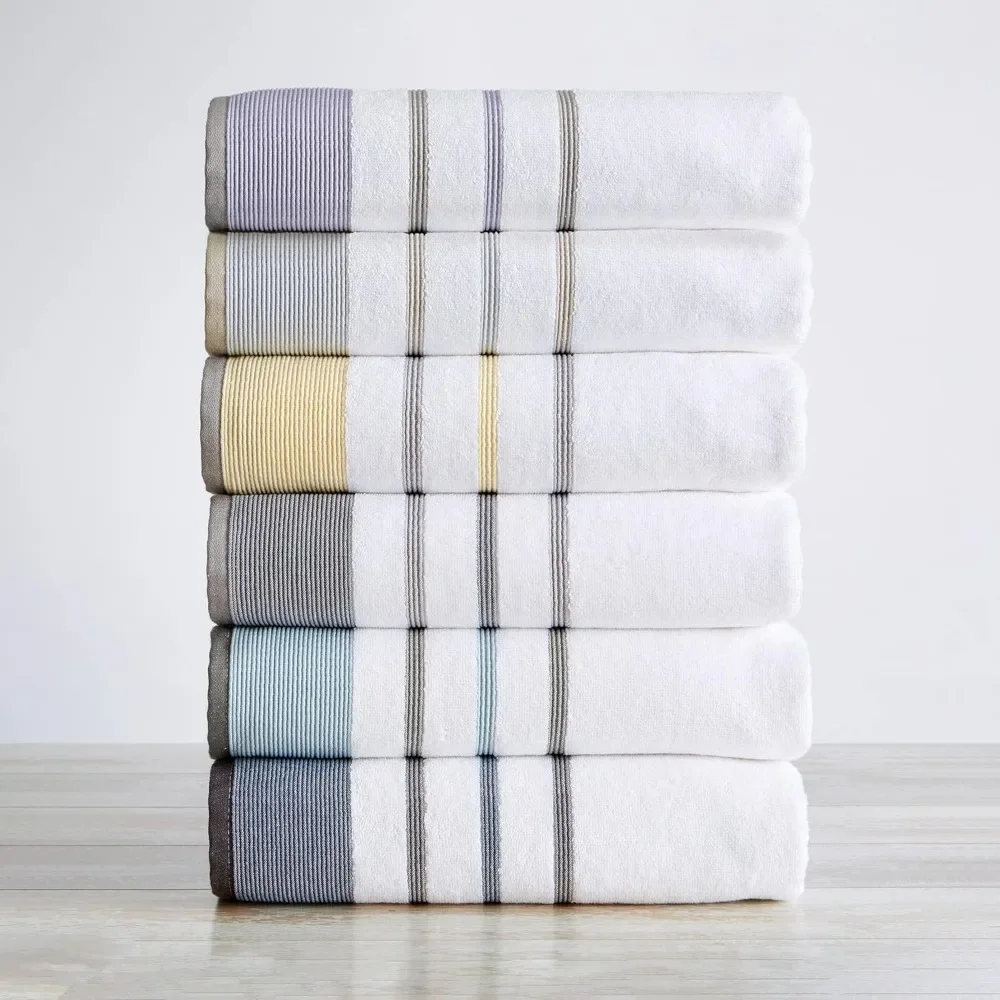 6-Piece Towel Set Luxury Hotel/Spa Cotton Striped Towel Set, 500 GSM, Includes Bath Towels, Hand Towels and Washcloths