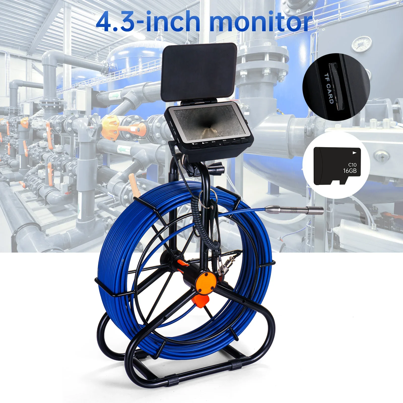 SYANSPAN Sewer Pipe Inspection Camera DVR 16GB Video Recording, Broecope Drain Camera IP68 Waterproof 8500MHA Battery 20/30/50M