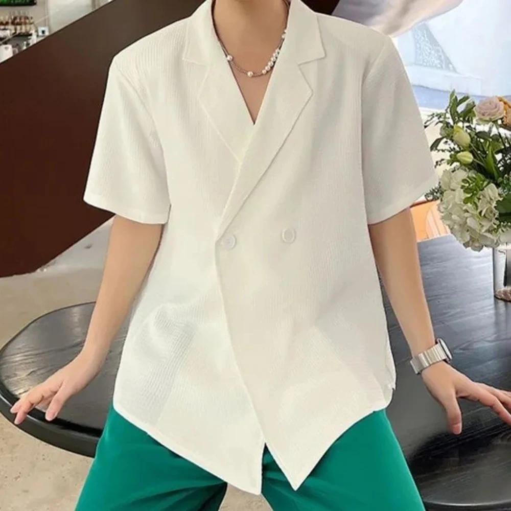 

XS-5XL Summer Men's Solid Color Short-Sleeve V-Neck Shirt American Retro Fashion Trend High Street Casual Loose Niche Men's Top