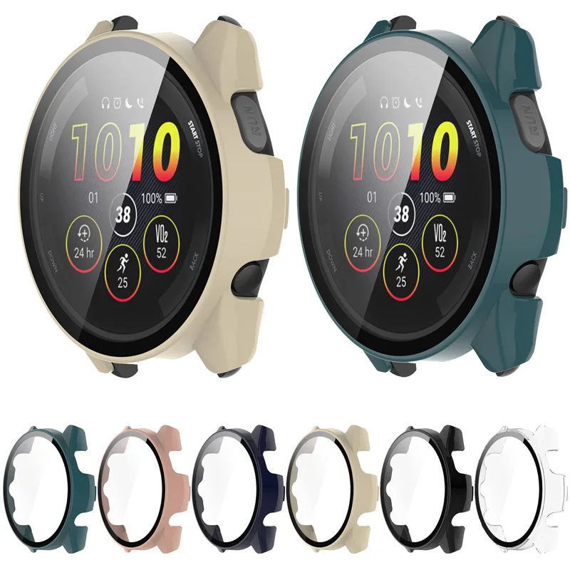 Capa protetora 2 em 1 para garmin forerunner 165 com vidro temperado pc watchcase para garmin 165 música amortecedor completo