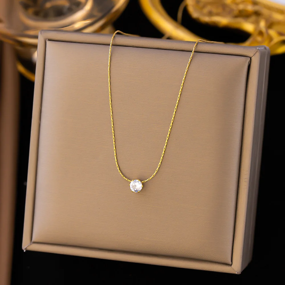 Stainless Steel Shiny Clear Zircon Necklace for Women Minimalist Choker Neck Chains Fashion Delicate Jewelry Gift Wholesale