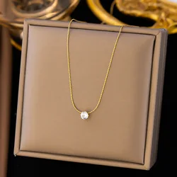 Edelstahl Glänzend Klar Zirkon Halskette für Frauen Minimalistischen Halsband Neck Ketten Mode Zarte Schmuck Geschenk Großhandel