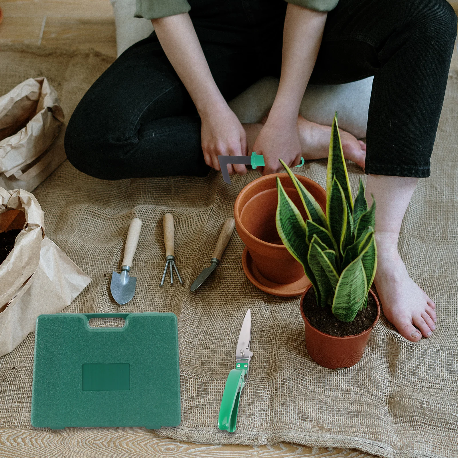 10 قطعة طقم أدوات الحدائق الفولاذ المقاوم للصدأ مجرفة مجرفة أشعل النار Weeder المزارع تشذيب المقصات سقي رذاذ زجاجة حقيبة للتخزين #3