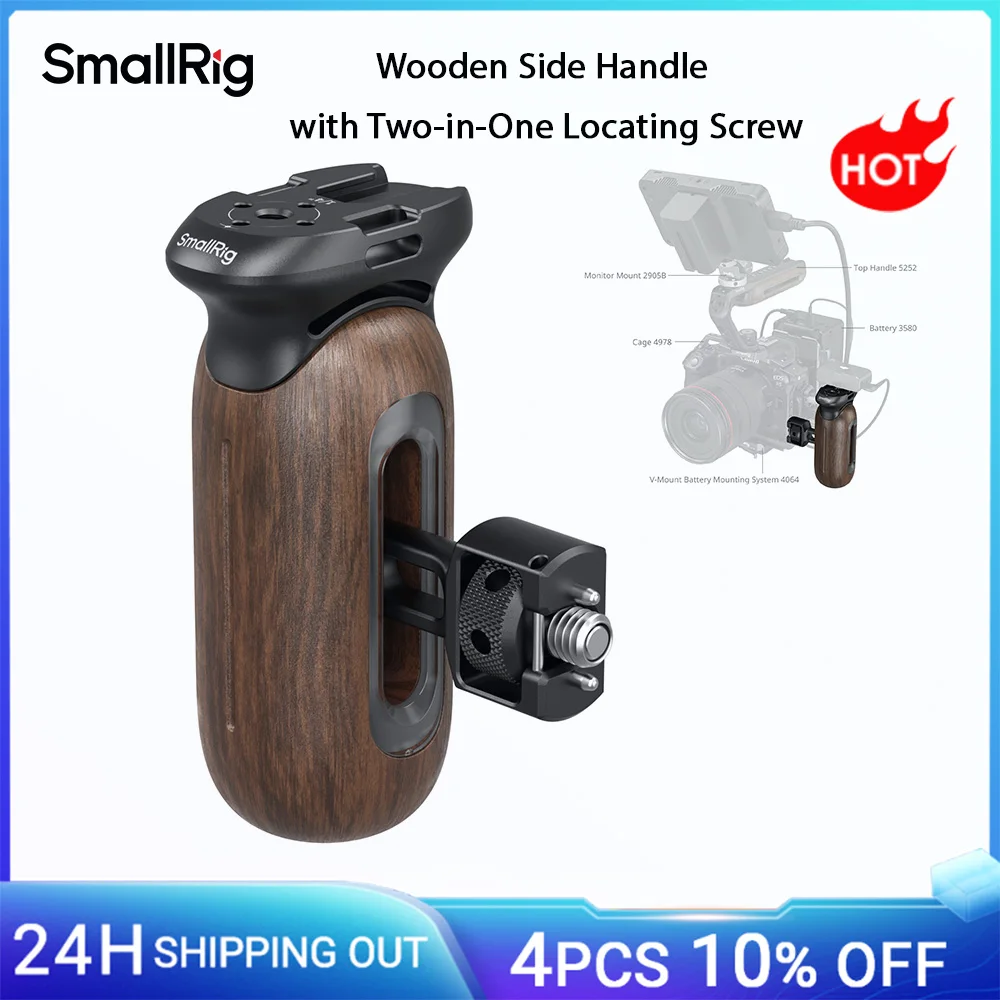 

SmallRig Wooden Side Handle with Two-in-One Locating Screw for Cages & Mounting Plates with ARRI 3/8''-16 or 1/4"-20 Holes 5238