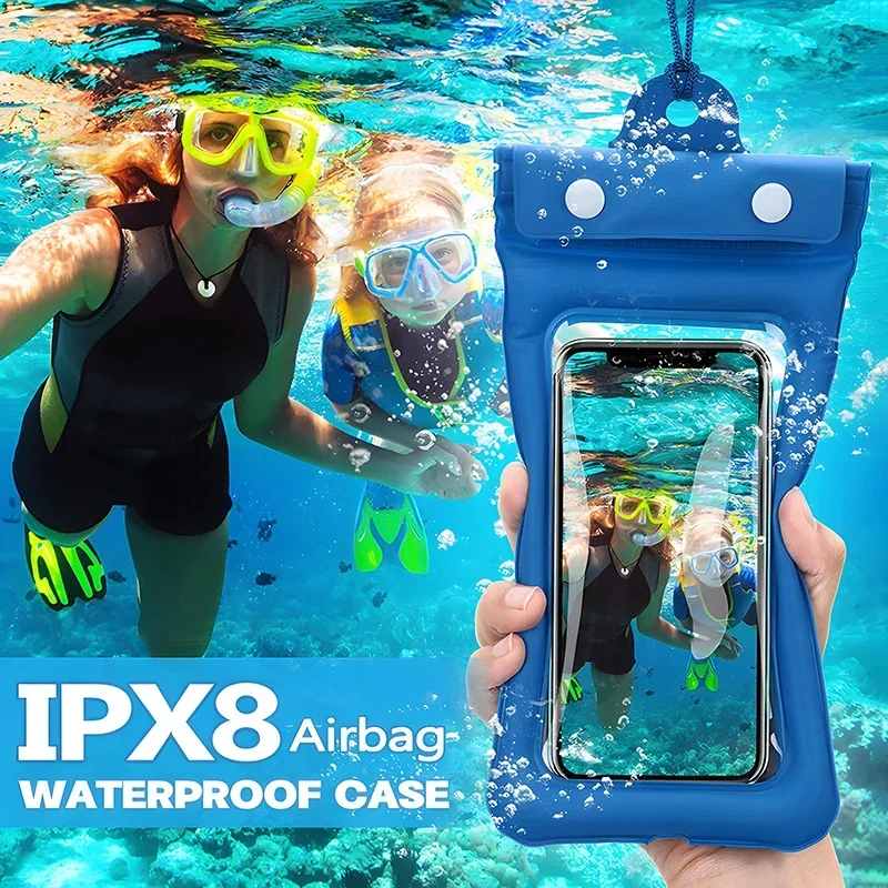 IPX8 Waterproof Phone Cases For iPhone 15 14 13 12 11 Pro Max Samsung A54 S23 Ultra Redmi Note 12 Floating Airbag Swim Bag Cover