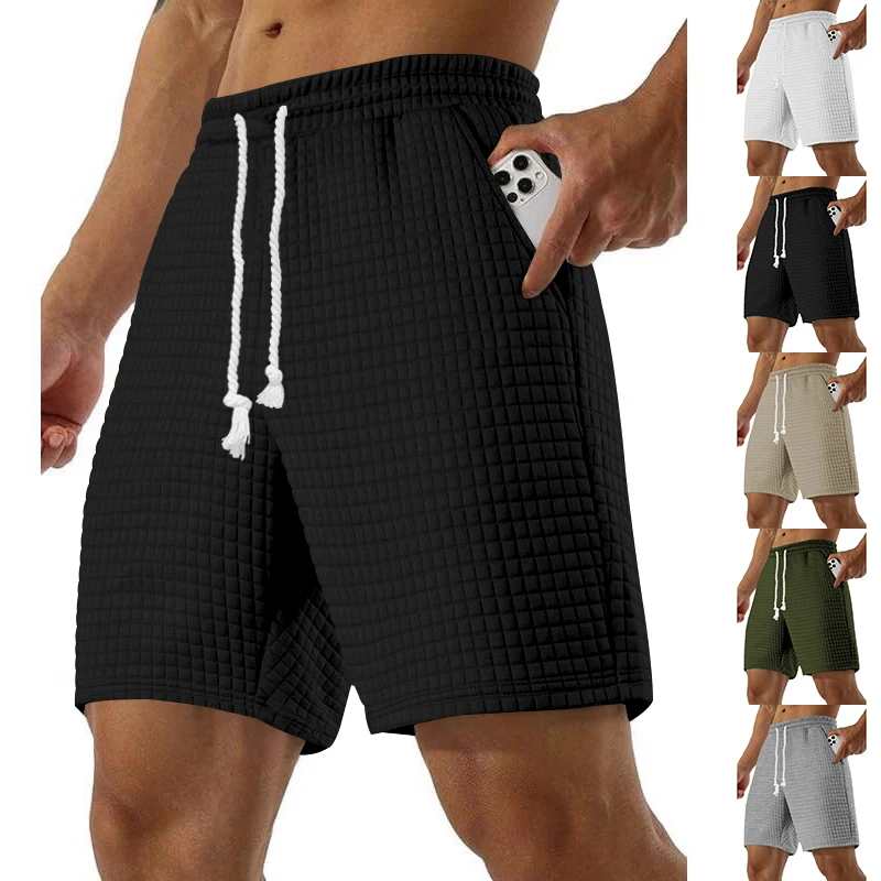 Cross-border Europe and the United States Amazon summer men's new solid color small checkered sports casual straight leg shorts