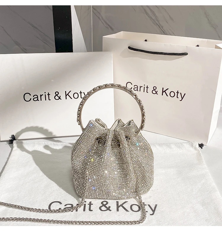 Strass Diamant Abend Clutch Tasche Luxus Designer Metall Ring Damen Handtasche Hochzeit Party Bling Eimer Geldbörse Schultertasche – Detail 6