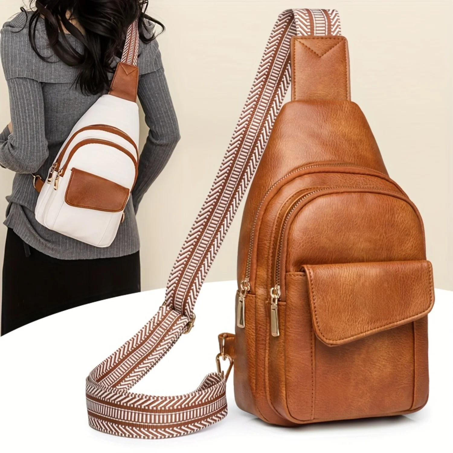 Fashion Multi Pocket Chest Bag, Trendy Crossbody Bag, Womens Casual Sling Shoulder Purse Travel bags Pvc bag Travel size Wallets