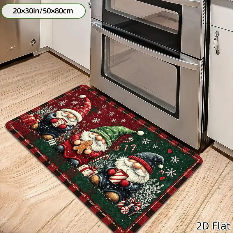 VIKAMA Xmas Gnome Cooking Mat Decor Flannel Entry Rug Non Slip Welcome Mat for Front Porch Soft Cozy Aesthetic Home Decor
