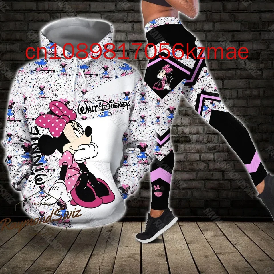 New Free Custom Disney Minnie Mouse Hoodie Leggings Suit Women\'s Diseny Hoodie Yoga Pants Sweatpants Fashion Tracksuit Sets