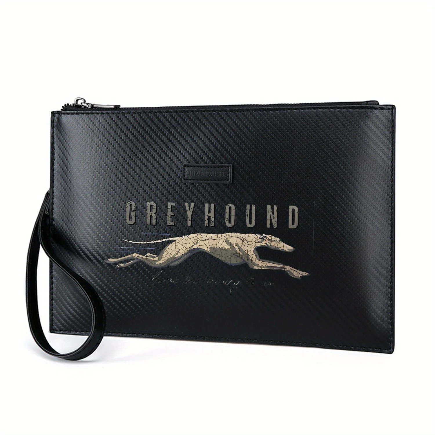 Greyhound running,driving leave us. Elegant Printed PU Men's Handbag Fashionable and Practical for Everyday Carry