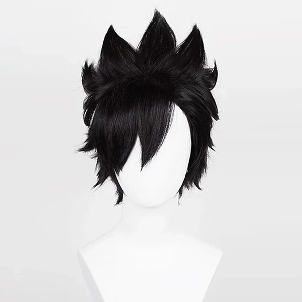 RANYU Anime Cosplay Parrucca sintetica da uomo Parrucca corta nera diritta per capelli soffici Parrucca resistente al calore per la festa