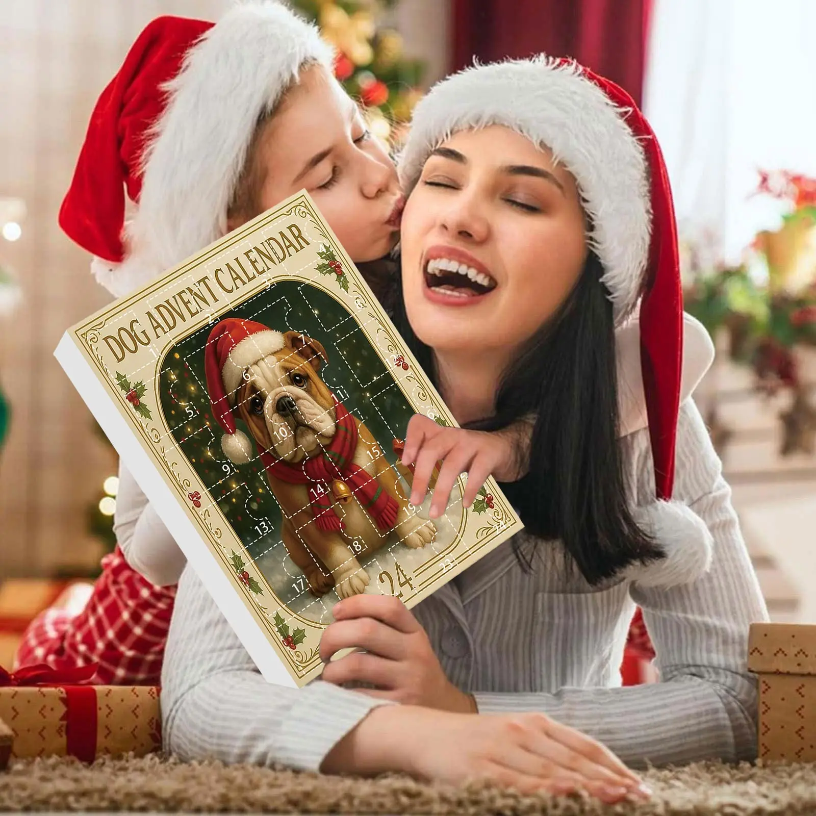 Giocattoli per bambini Decorazioni per l'albero di Natale appese Ciondolo per cani francesi in acrilico 2D Calendario dell'Avvento Temporizzatore da parete digitale di Natale grande
