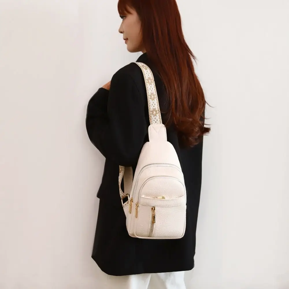 Torebka damska w stylu boho z ekoskóry, jednolita, vintage, na ramię, z wieloma kieszeniami, zapinana na zamek, idealna na wędrówki.