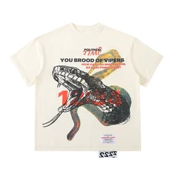 Frog drift Fashion Brand RRR123 Python Print streetwear High street Loose Oversize tee tops t-shirt men