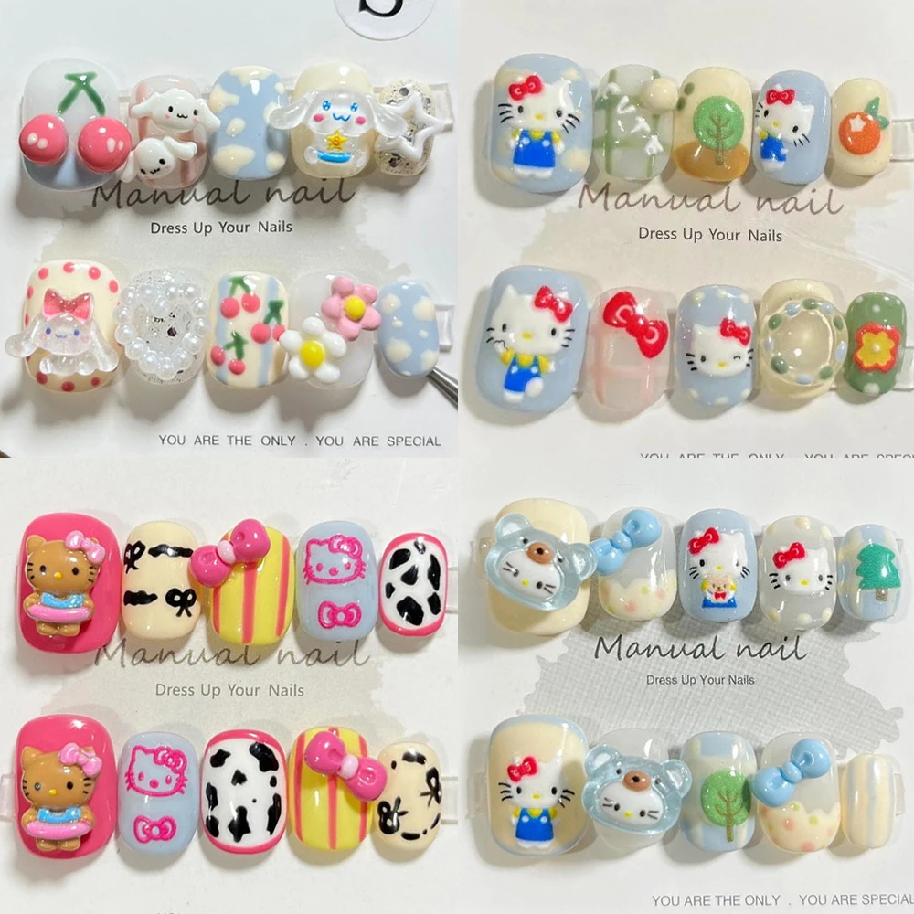 Sanrio Hello Kittys Cinnamoroll Sevimli Karikatür Kısa Yuvarlak Çivi Üzerinde Basın Saf El Yapımı Ilmek Kedi Ayı Ayrılabilir Tırnak Kız