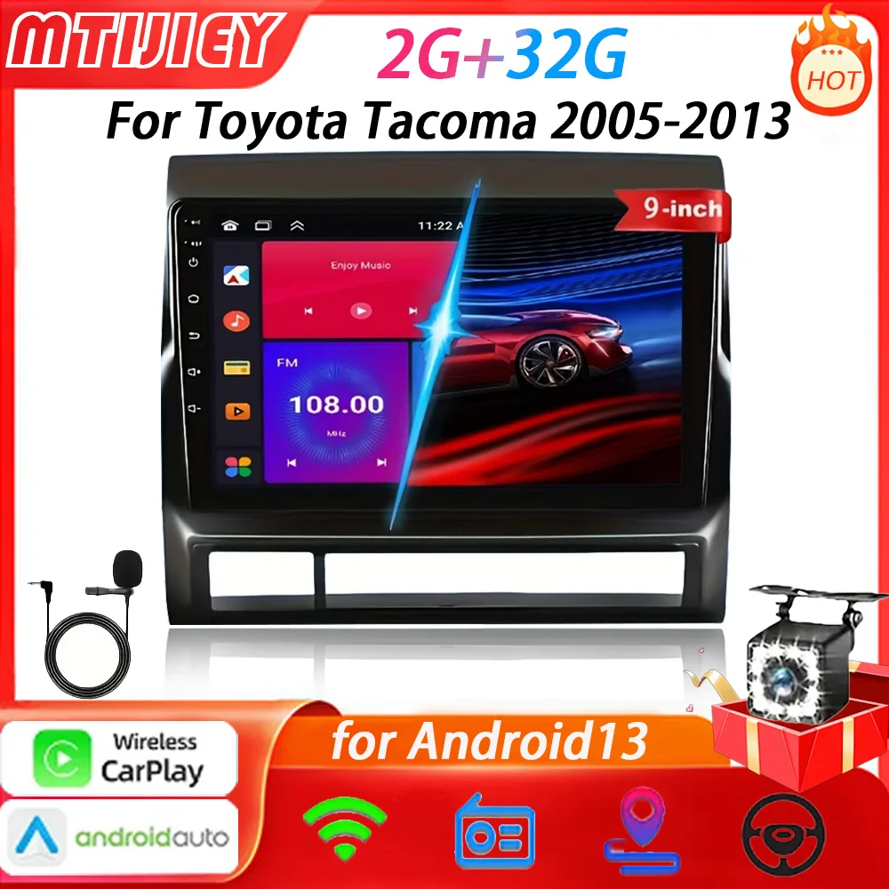 MTIJIEY 2+32G Android Car Radio For Toyota Tacoma 2 N200 Hilux 2005-2013 Multimedia Video Player Carplay No 2Din DVD Navigation