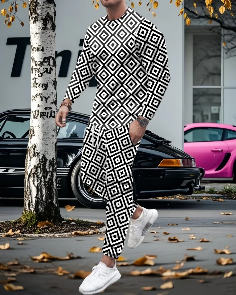 

2025 весенне-осенний модный индивидуальный узор с принтом, мужские брюки с длинными рукавами для взрослых, повседневный спортивный костюм для отдыха для подростков