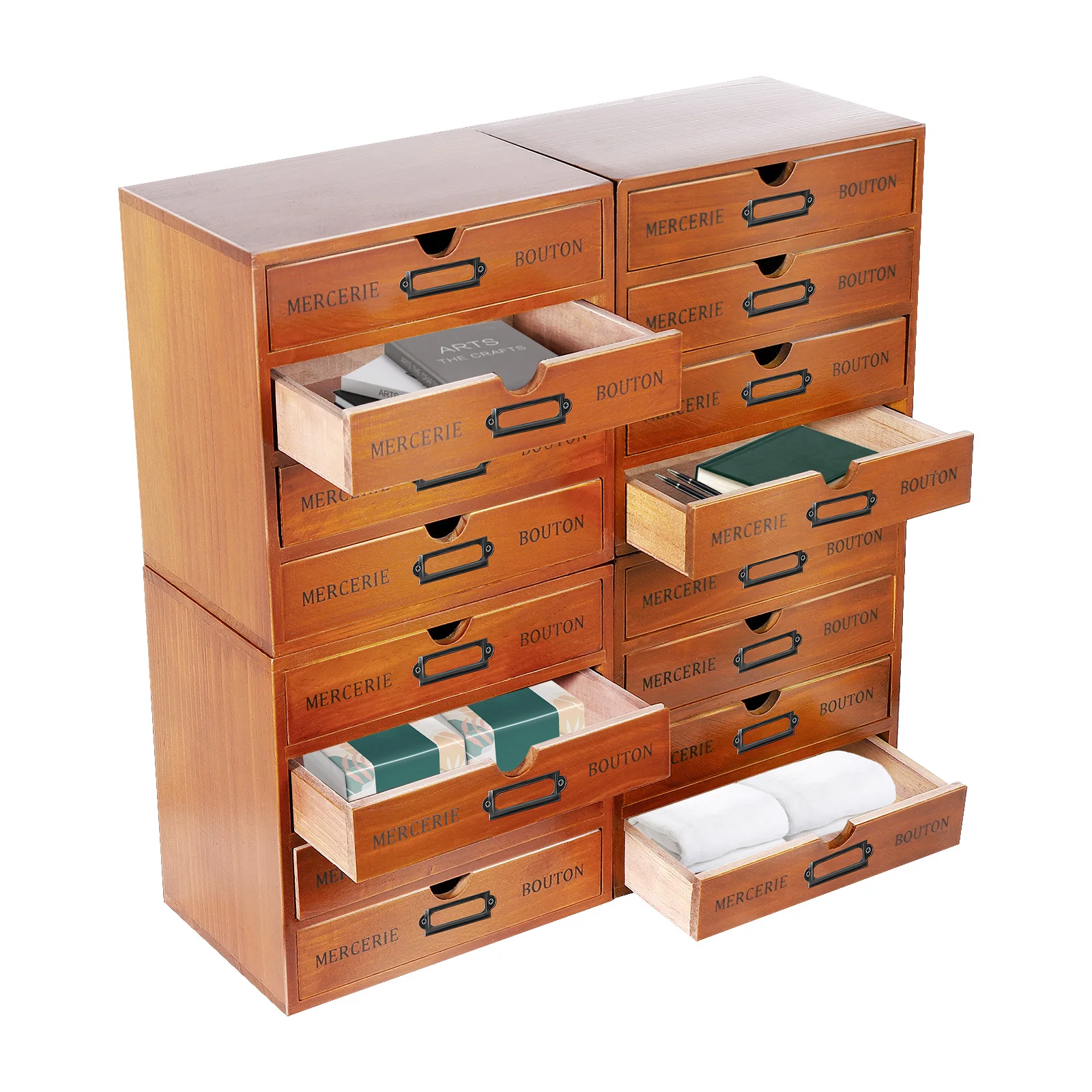 Organizador de gaveta de madeira de 4 peças, 4 camadas, organizador de armazenamento de arquivos com vários gavetas para organização de documentos de escritório doméstico