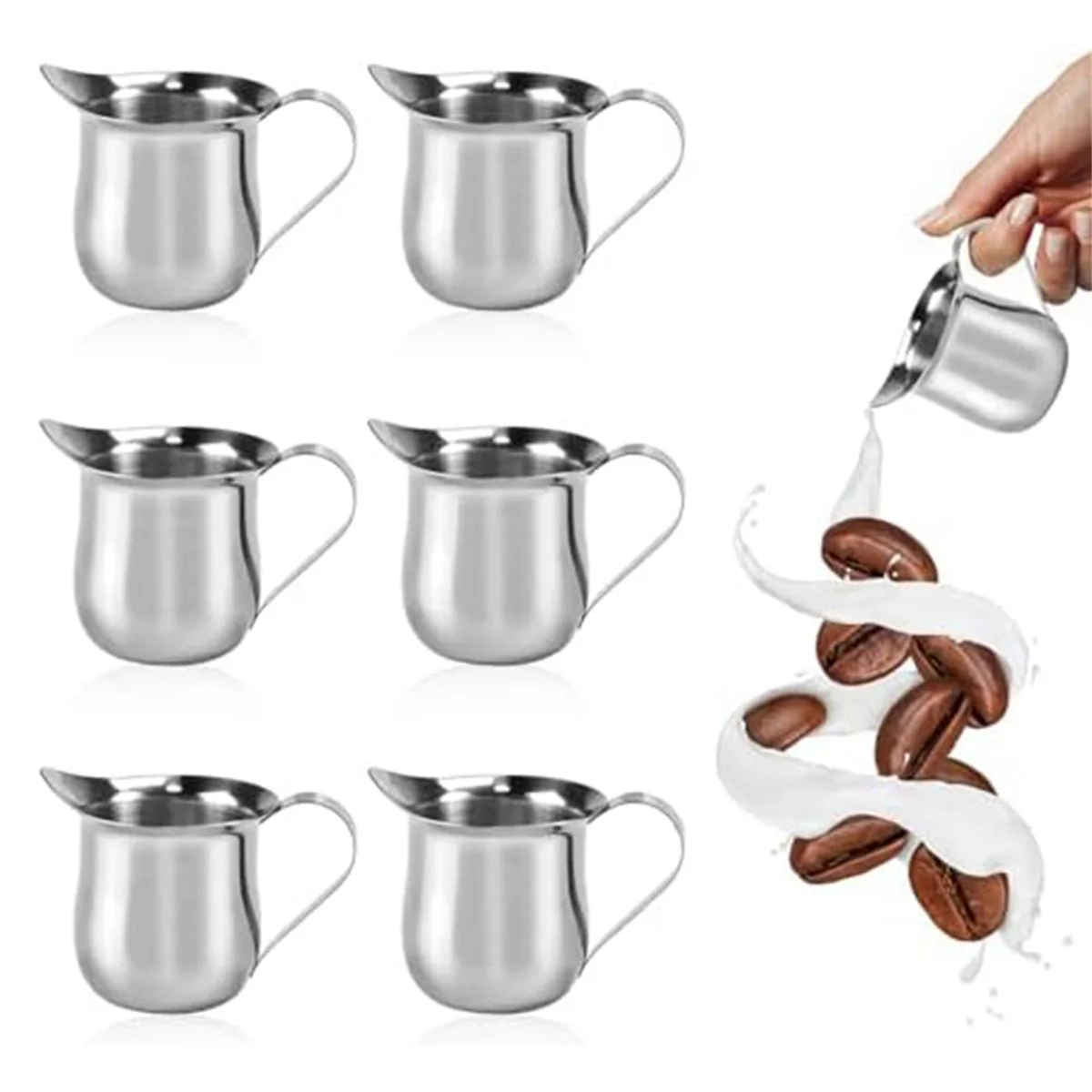 6Pcs Bell Creamers 90Ml/3Oz Mini Creamer Jug Stainless Steel Milk Pitcher Cup Mini Coffee Jug Milk Frothing Pitcher