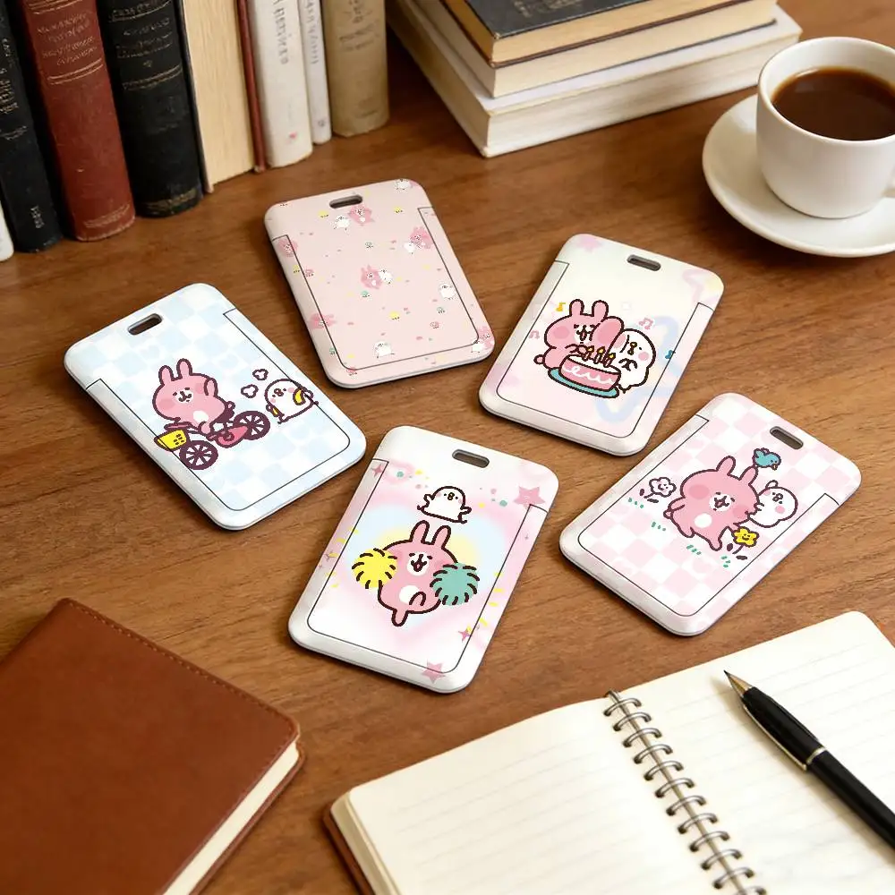 K-KaNaHei Cartoon Kawaii Lanyard Pull Back Clip Holder and Card Holder Rotating Back ID Card Family Gift