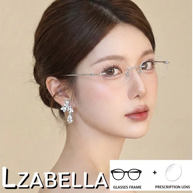 Lzabella Alloy Cat Eye Women Rimless Eyeglasses Ultra Light Fashion Exquisite Elegant High Quality Prescription Optical Frames
