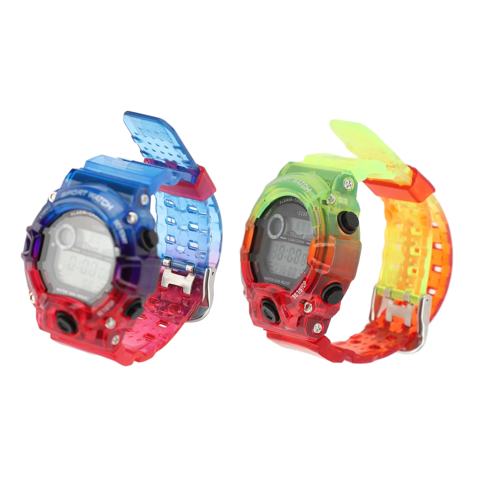 

Спортивные цифровые часы, светящиеся круглые водонепроницаемые многофункциональные электронные часы с обратным отсчетом, часы с хронографом и двойным временем для молодежи