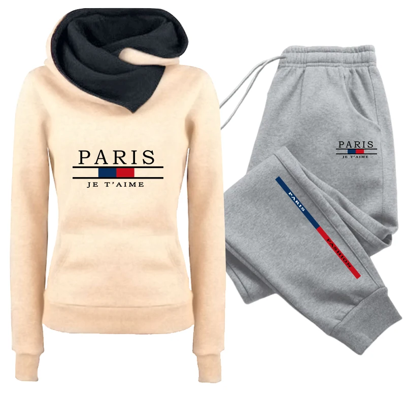 2026 Modischer Bedruckter Trainingsanzug mit Kapuzenpullover und Jogginghose Herbst Winter Damen Täglicher Lässiger Sport-Outfit Damen-Set/Hoodie/Hose – Detail 1