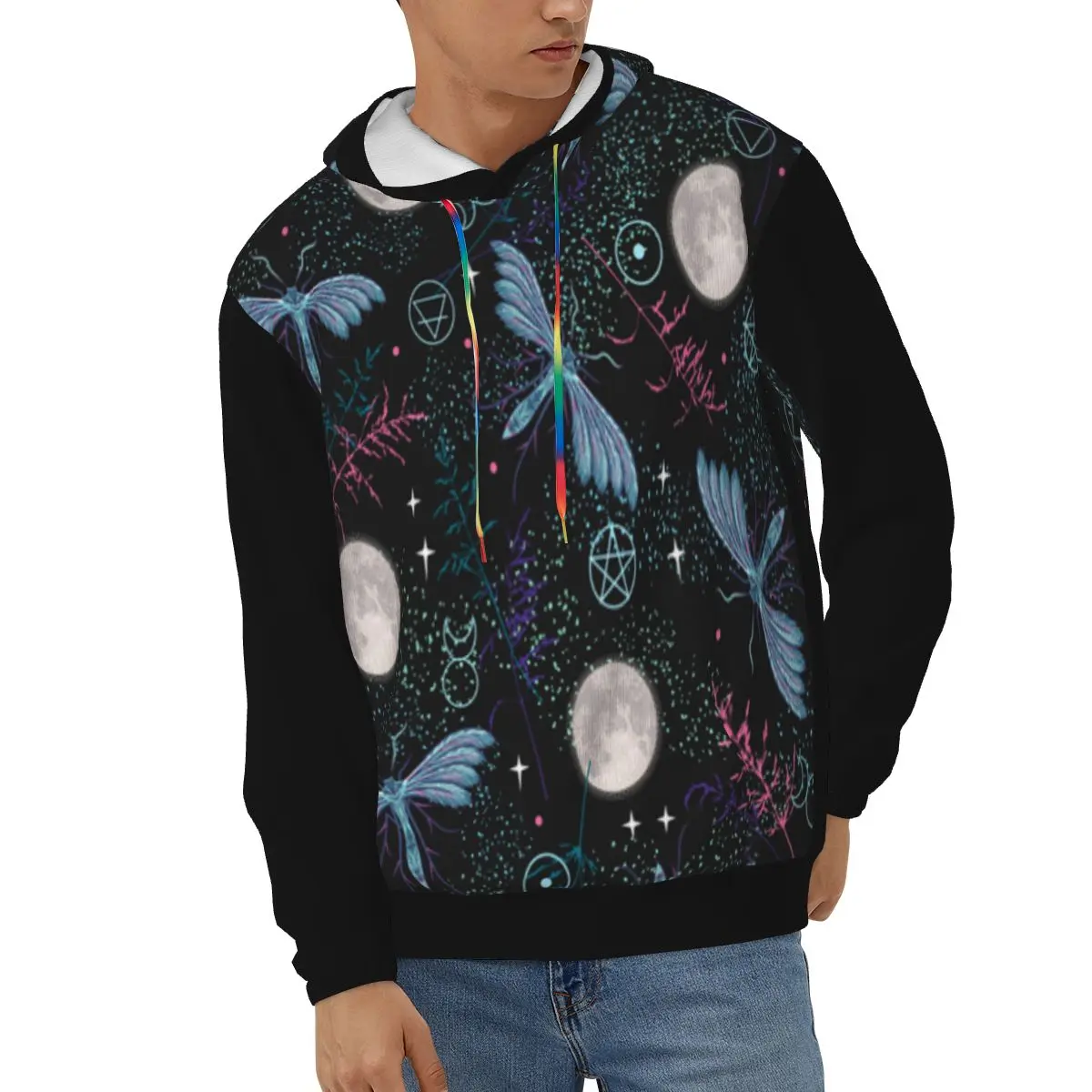 

Men Hoodies Streetwear Hoodie Night Full Moon Stars Butterfly Sweatshirt Casual Male Autumn Winter Pullover Hoody