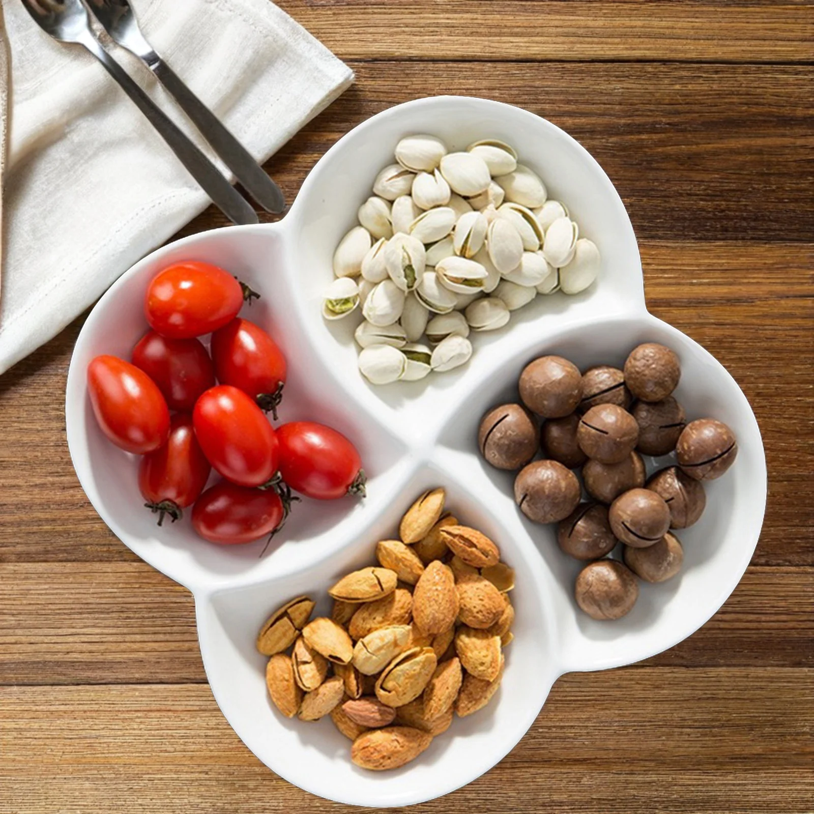 

White Snack Serving Tray with Grids Premium Quality Dried Fruit Plate Compartmentalized Dish for Home Party Dessert Chocolate