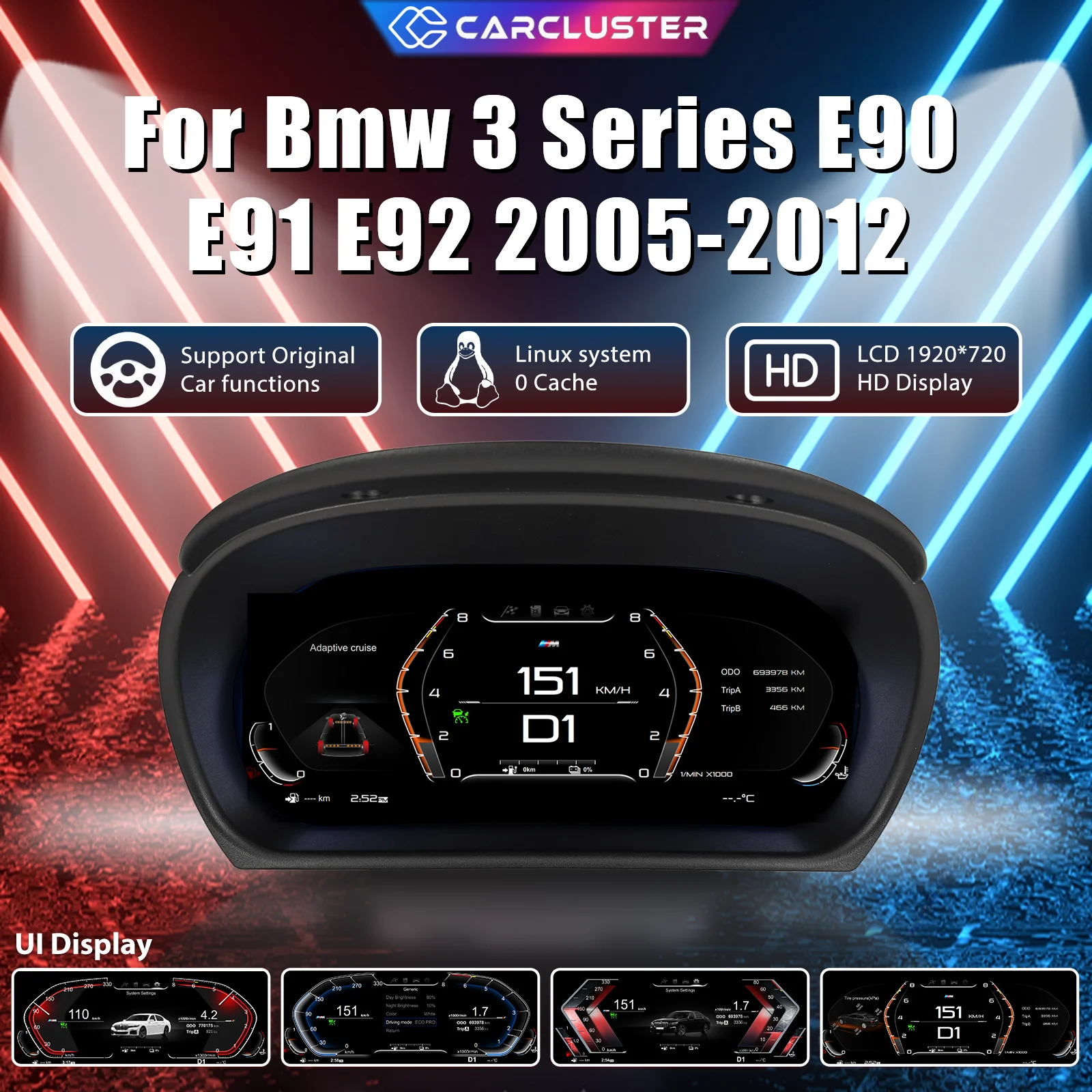 11'' Carcluster Plug & Play Dashboard For BMW 3 Series E90 E91 E92 2005-2012 Years Digital Cluster LCD Speedometer Virtual Cockpit Carplay Android Mirror