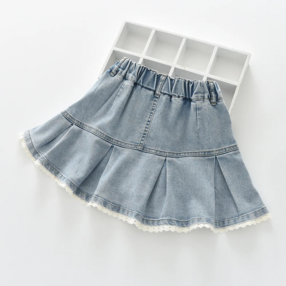 2026 summer new kids shorts elastic waist girls lace bow pleated denim skirt
