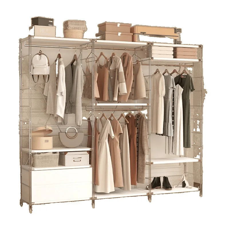

Hanger Floor to ceiling open carbon steel wardrobe Cloakroom storage Household log color