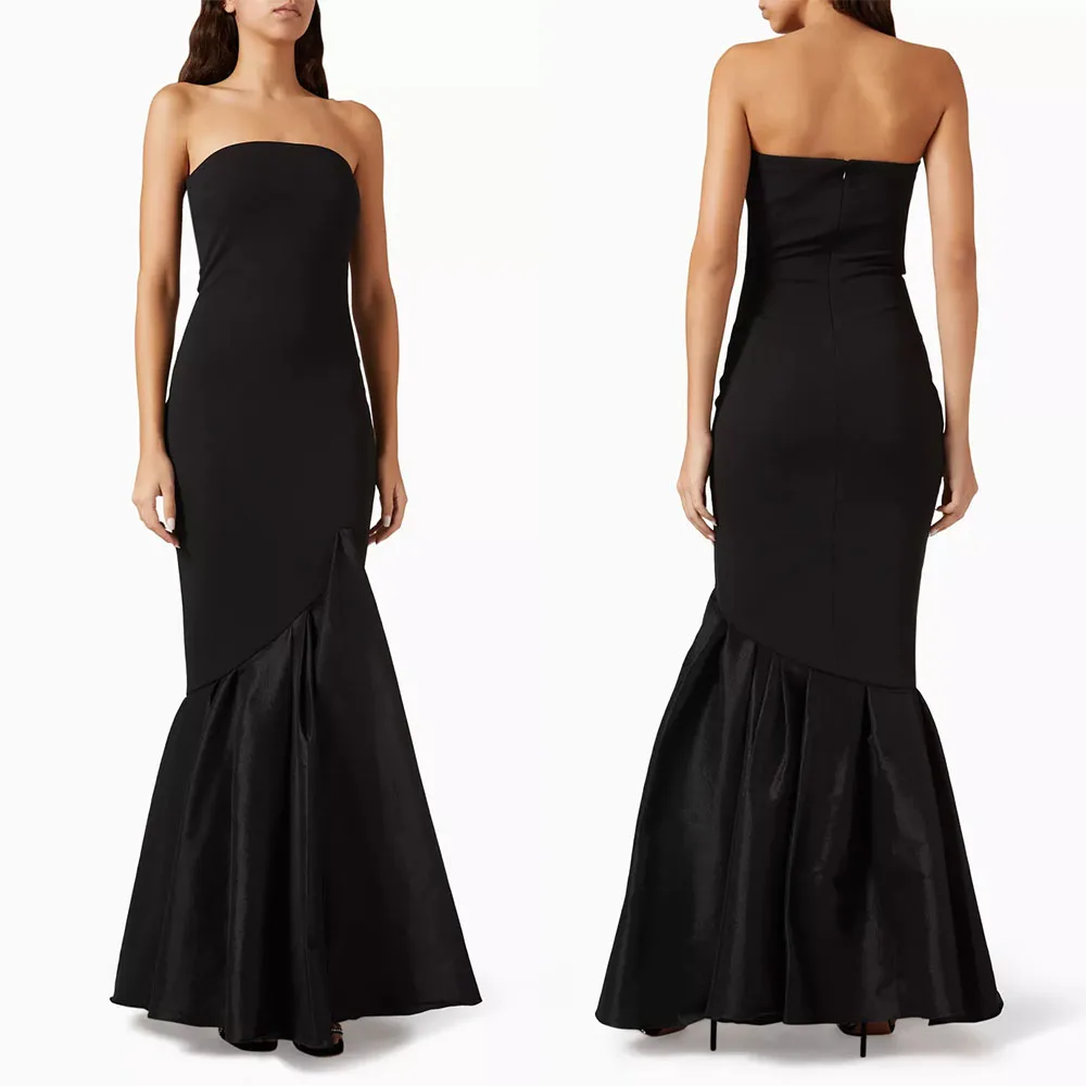 

High Quality Customized Strapless Sleeveless Mermaid Black Floor Length Vestidos Elegantes Para Mujer Para Una Boda فساتين سهره