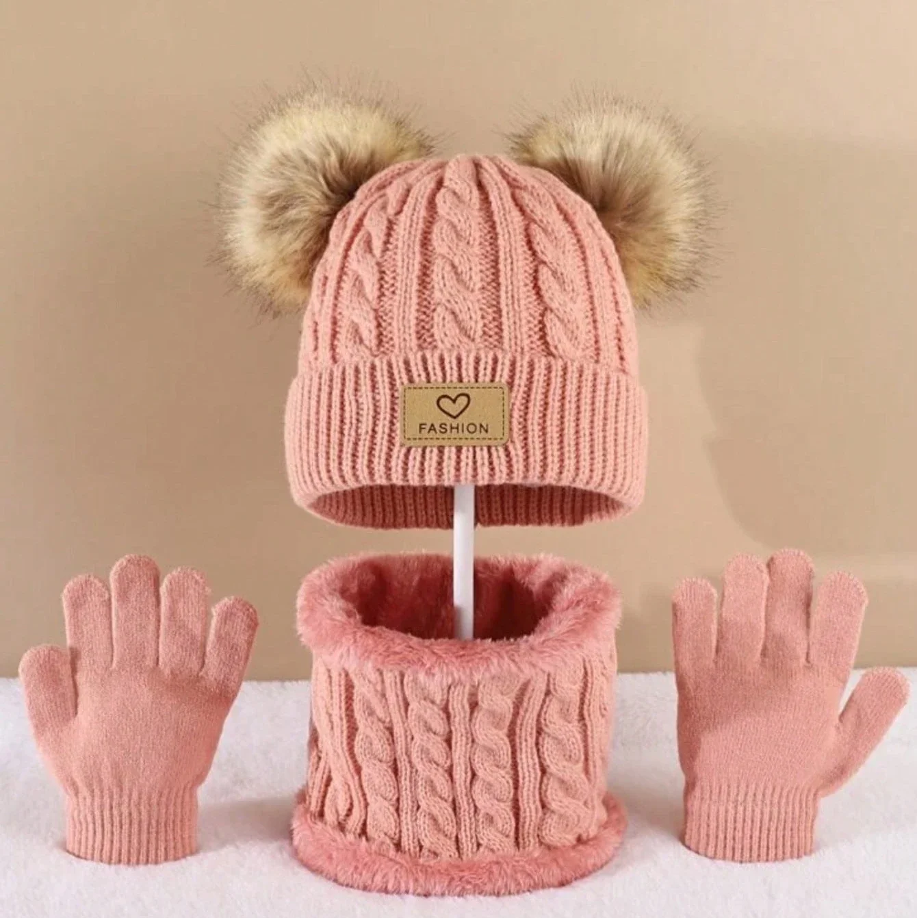 

3pc 2-12Y Autumn and Winter Children's Hats and neck Gloves Set, cute, comfortable and warm, hats for boys and girls