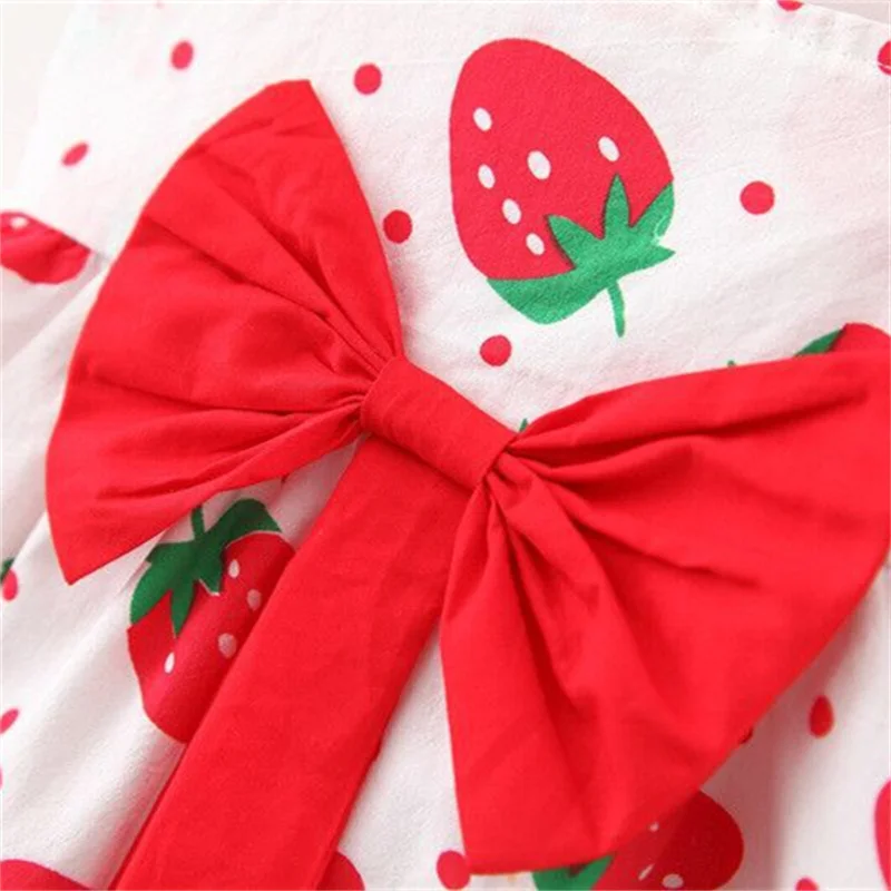 Baby Girl Dress Summer Cute Strawberry Print Dress Bow Beautiful Baby Girl Dress (0-3 Years Old)