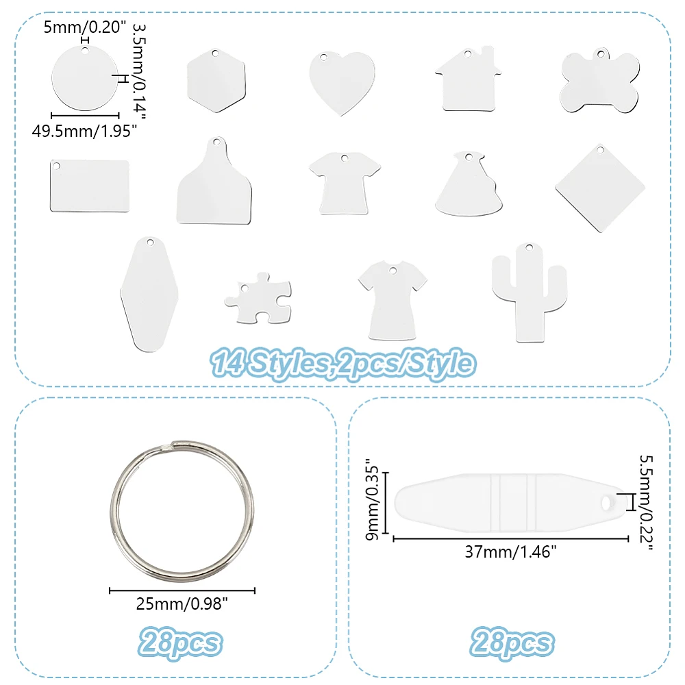 Sublimation Double-Sided Blank Keychains with Shape Wooden Hard Board Pendants and Iron Split Key Rings Mixed Shapes 4.95x0.35cm