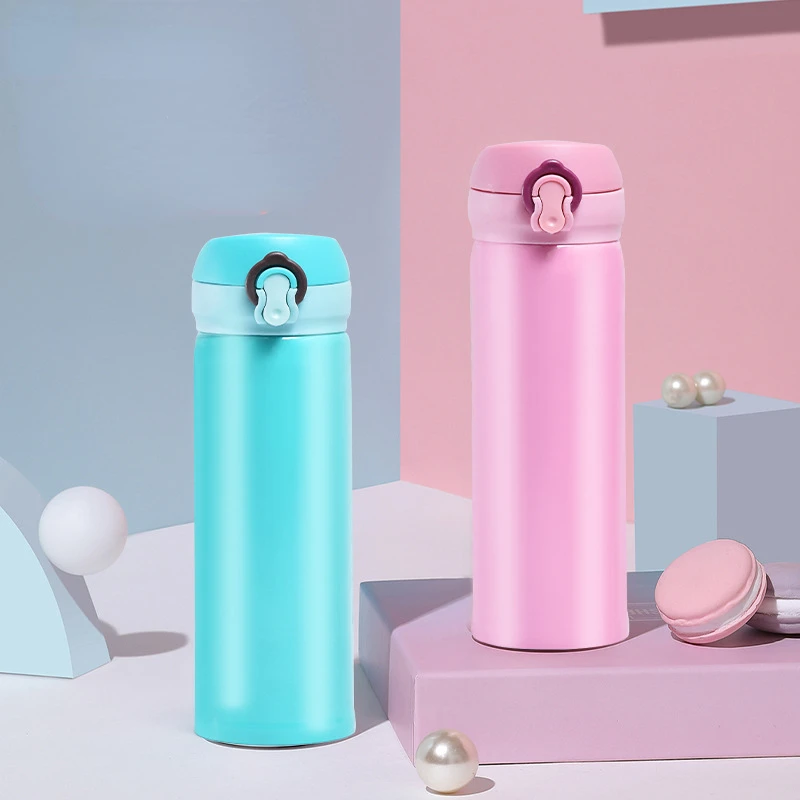 500ml Creative Gift Portable Lock Bounce Stainless Steel Insulation Vacuum Cup Thermos Universal Thermos Flask Water Bottle Cute