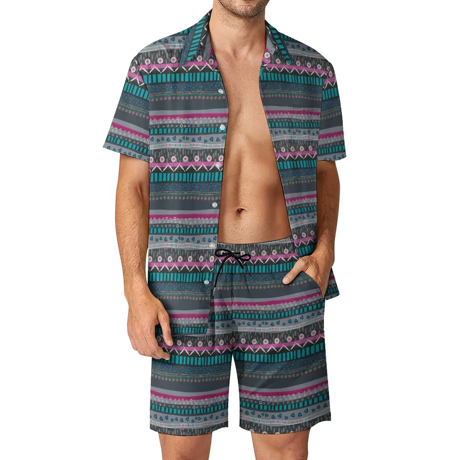 Conjuntos de camisa Retro africana para hombre, camisas de manga corta con estampado 3D, pantalones cortos de playa de gran tamaño, trajes